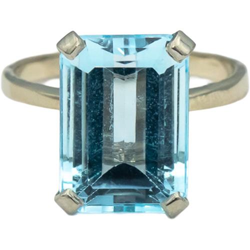 14k White Gold Emerald Cut Blue Topaz Solitaire Ring 8.0CT Size 8