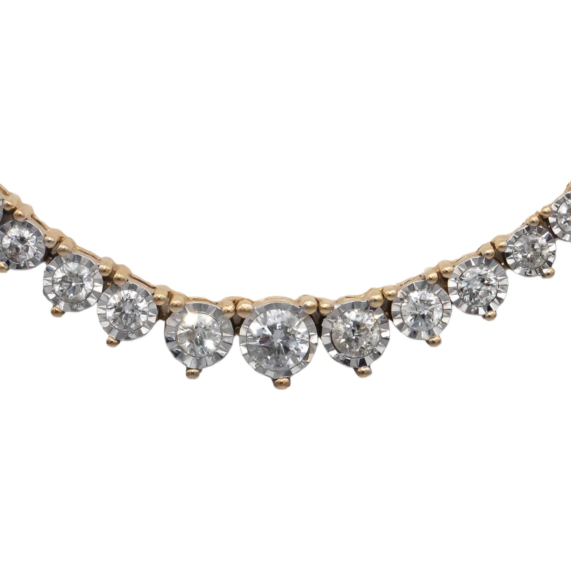 10k Yellow Gold Round Diamond Graduated Width Riviera Necklace 3.0CTW