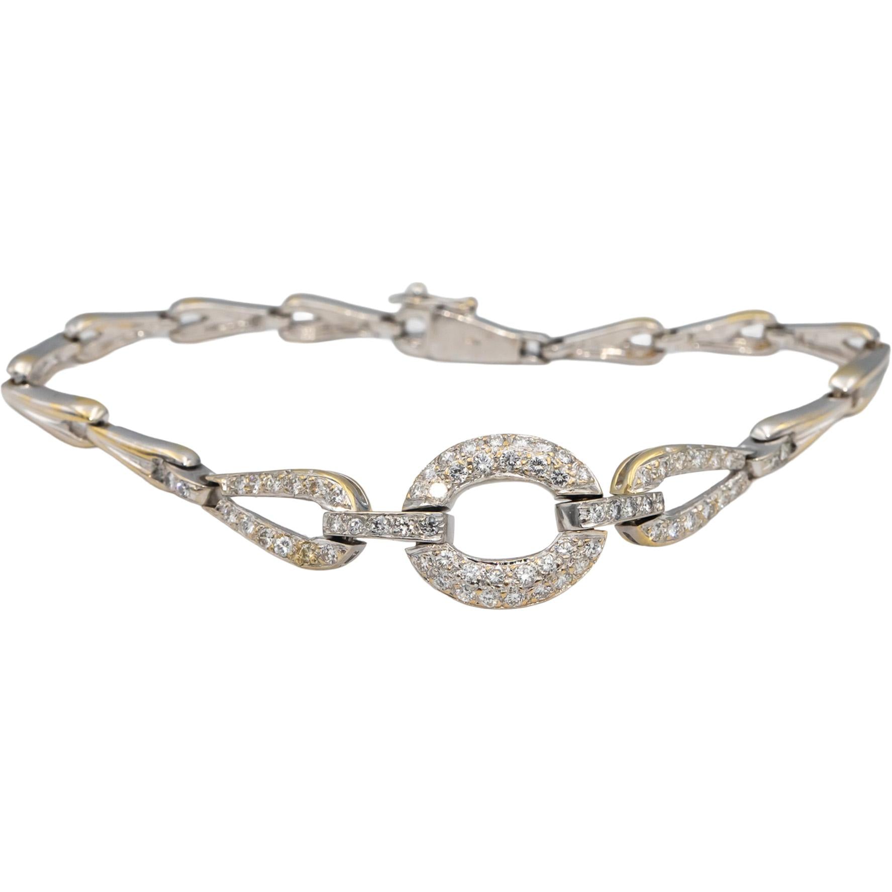 18k White Gold VS Round Diamond Fancy Link Bracelet 1.0CT