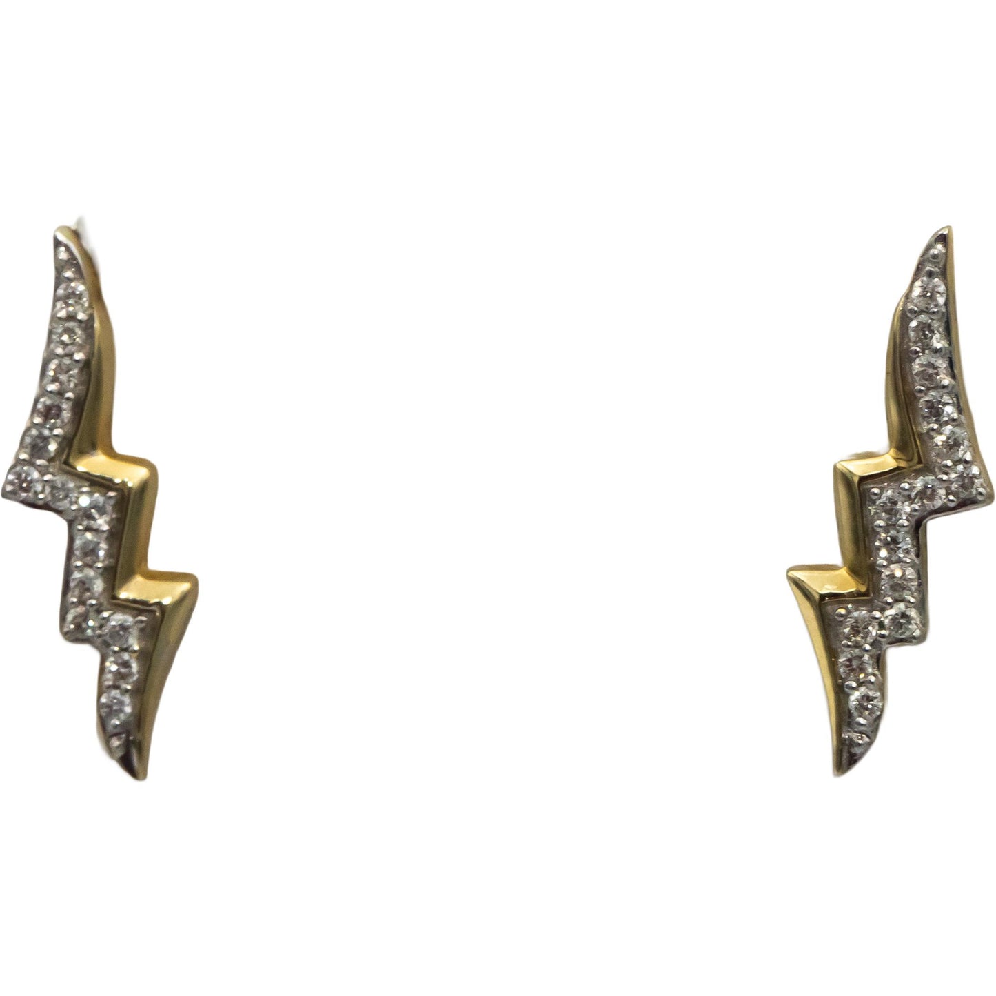 10k Yellow Gold Round Diamond Lightning Bolt Dangle Earrings 0.10CT