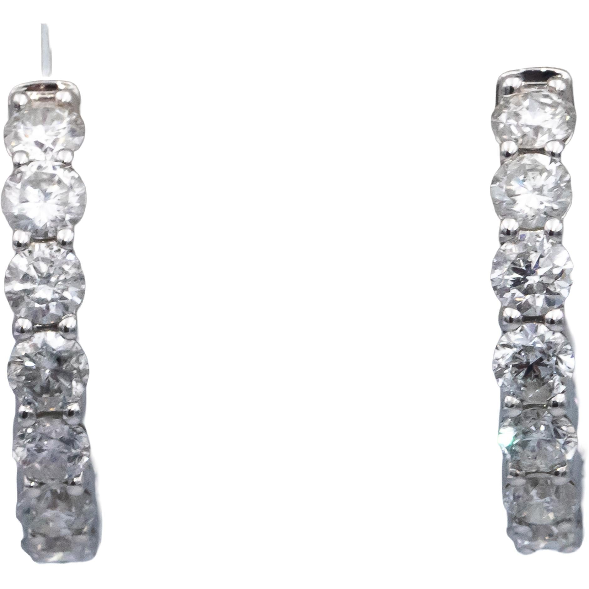 14k White Gold Round Diamond Inside Out Hoop Earrings 5.0CT