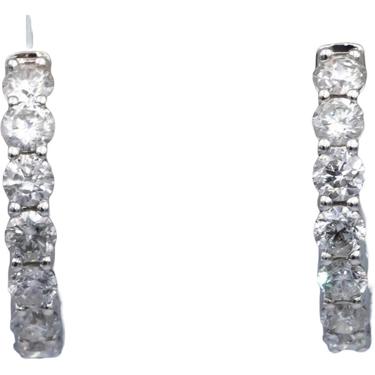 14k White Gold Round Diamond Inside Out Hoop Earrings 5.0CT