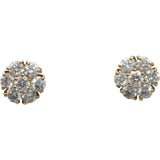 14k Yellow Gold Round Diamond Cluster Flower Stud Screw Back Earrings 2.20CT
