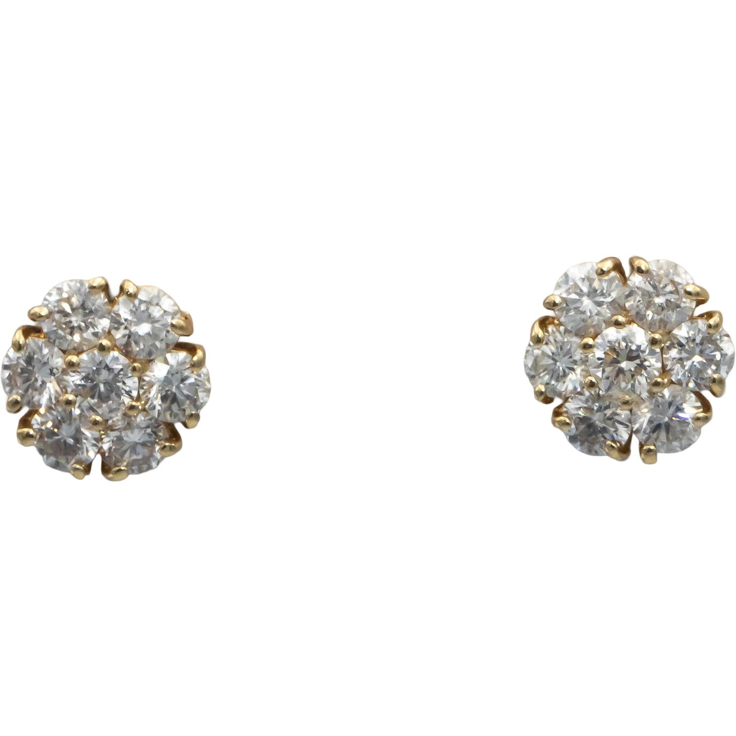 14k Yellow Gold Round Diamond Cluster Flower Stud Screw Back Earrings 2.20CT