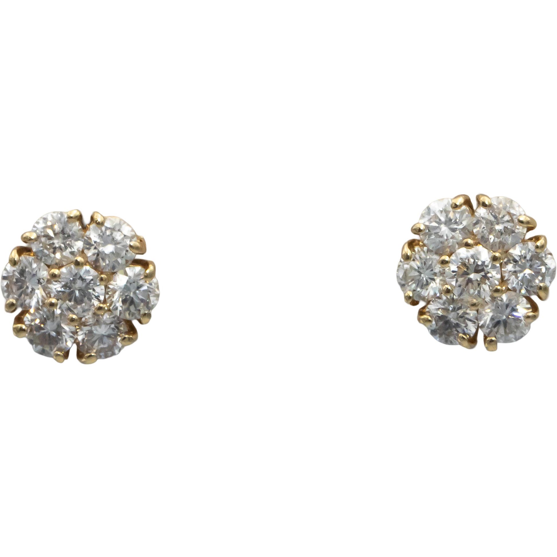 14k Yellow Gold Round Diamond Cluster Flower Stud Screw Back Earrings 2.20CT