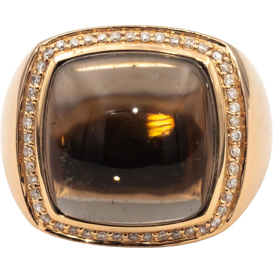 14k Rose Gold Smokey Quartz & Diamond Cocktail Ring 12.25CTW Size 7.25