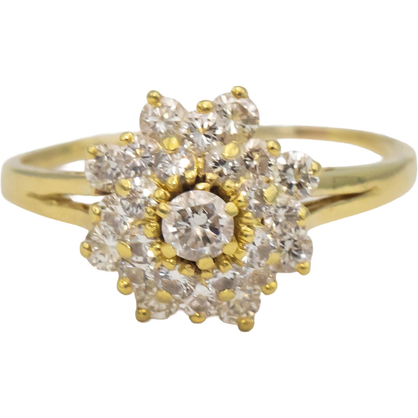 18k Yellow Gold VS Round Diamond Cluster Cocktail Ring 1.0CT Size 9