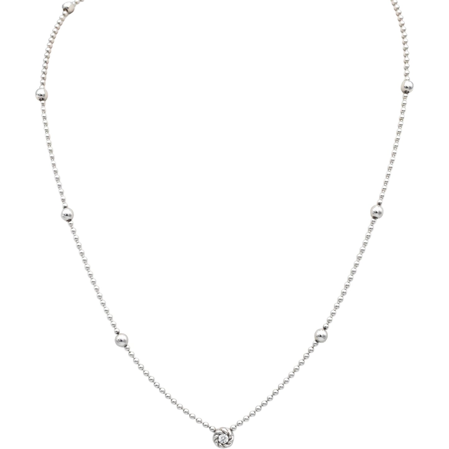 ROBERTO COIN 18k White Gold VS Round Diamond Beaded Necklace 0.10CT