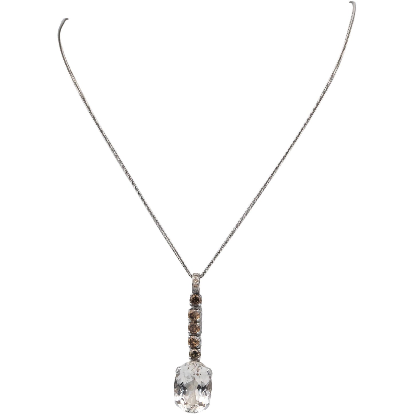 18k White Gold White Topaz and Diamond Dangle Pendant Necklace 22.10CTW