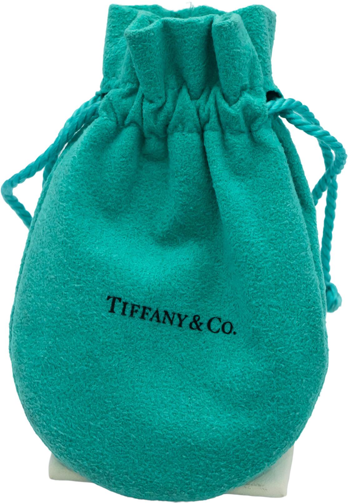 TIFFANY & CO. 18k White Gold Round Diamond Crown Key Pendant 0.11CT w/ Pouch