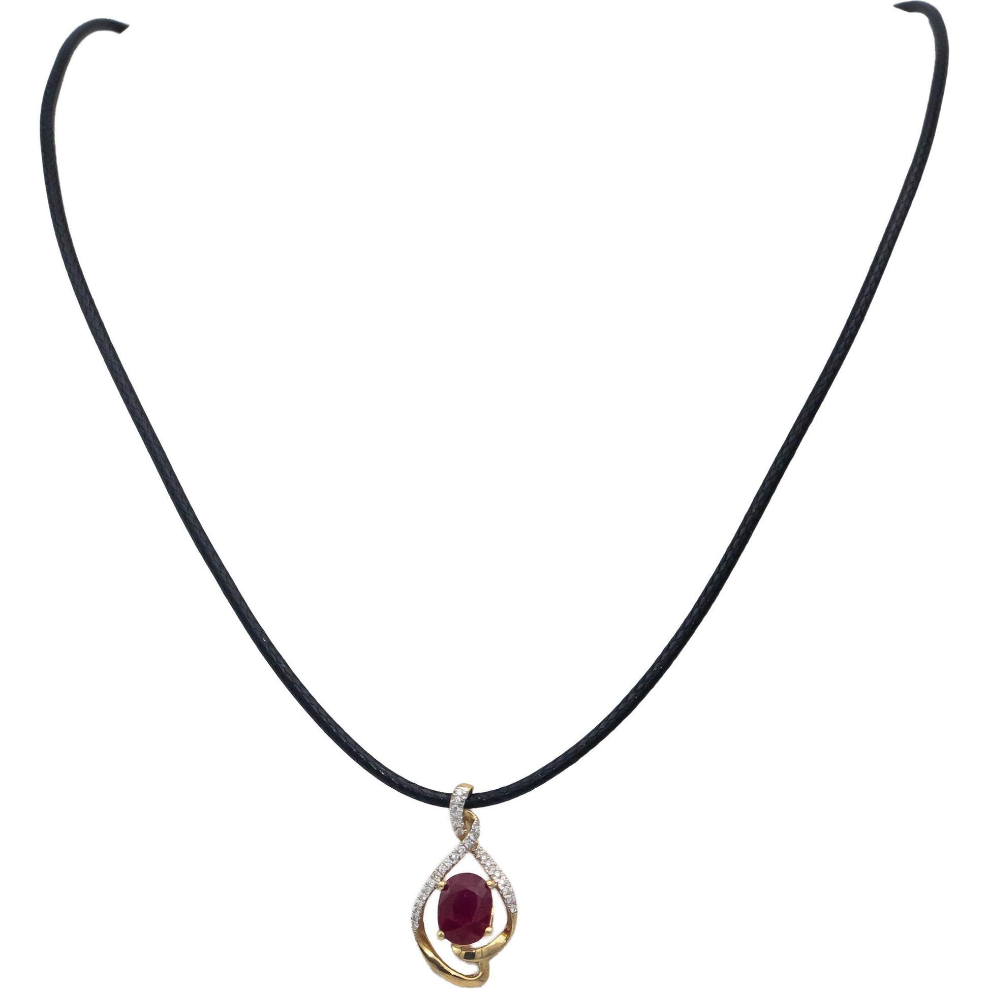 Designer Signed 9k Yellow Gold Ruby and Diamond Pendant Necklace 1.33CTW