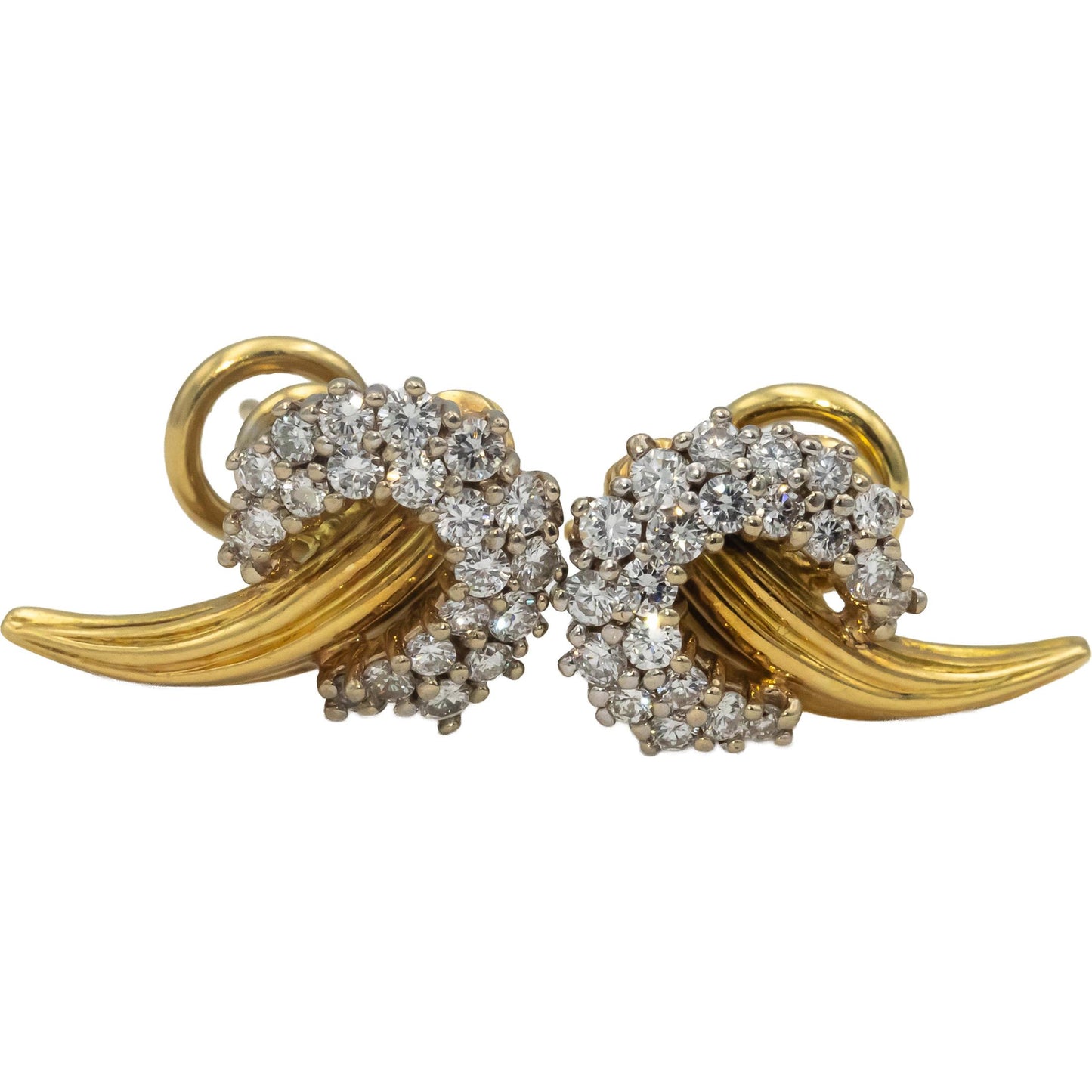18k Yellow & White Gold VS Round Diamond Cluster Abstract Earrings 0.50CT