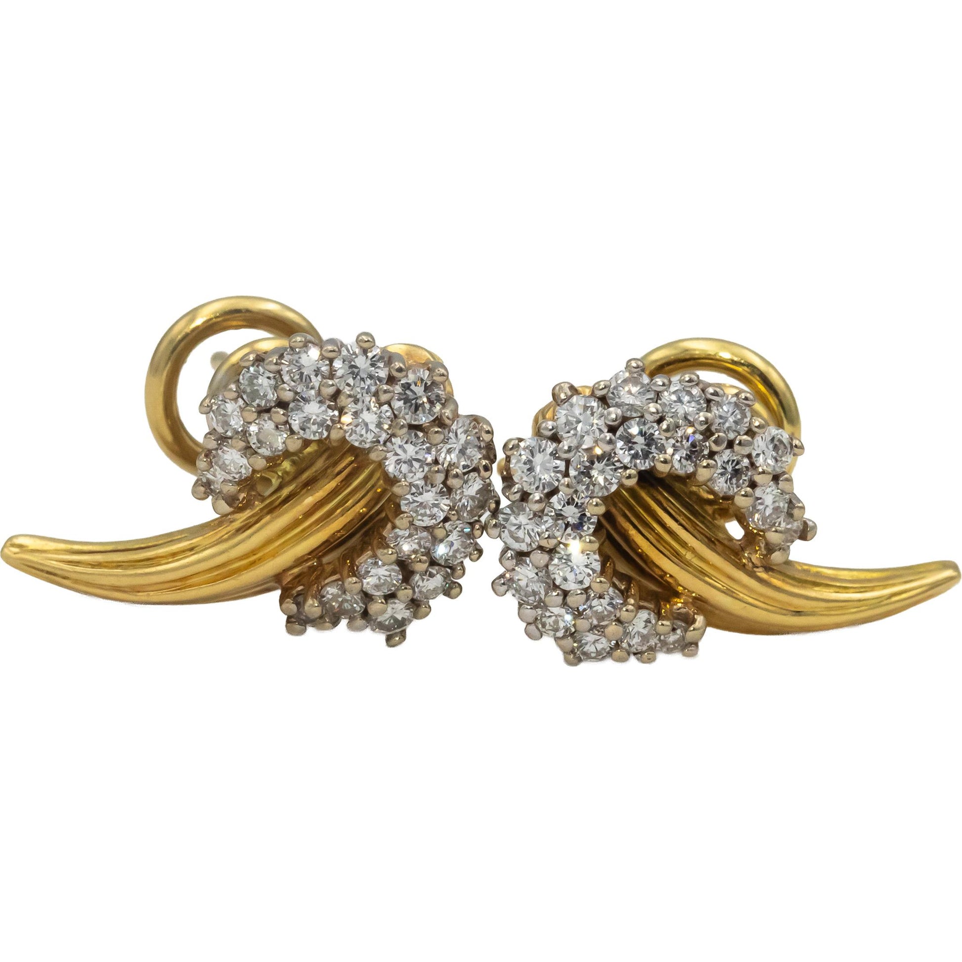 18k Yellow & White Gold VS Round Diamond Cluster Abstract Earrings 0.50CT