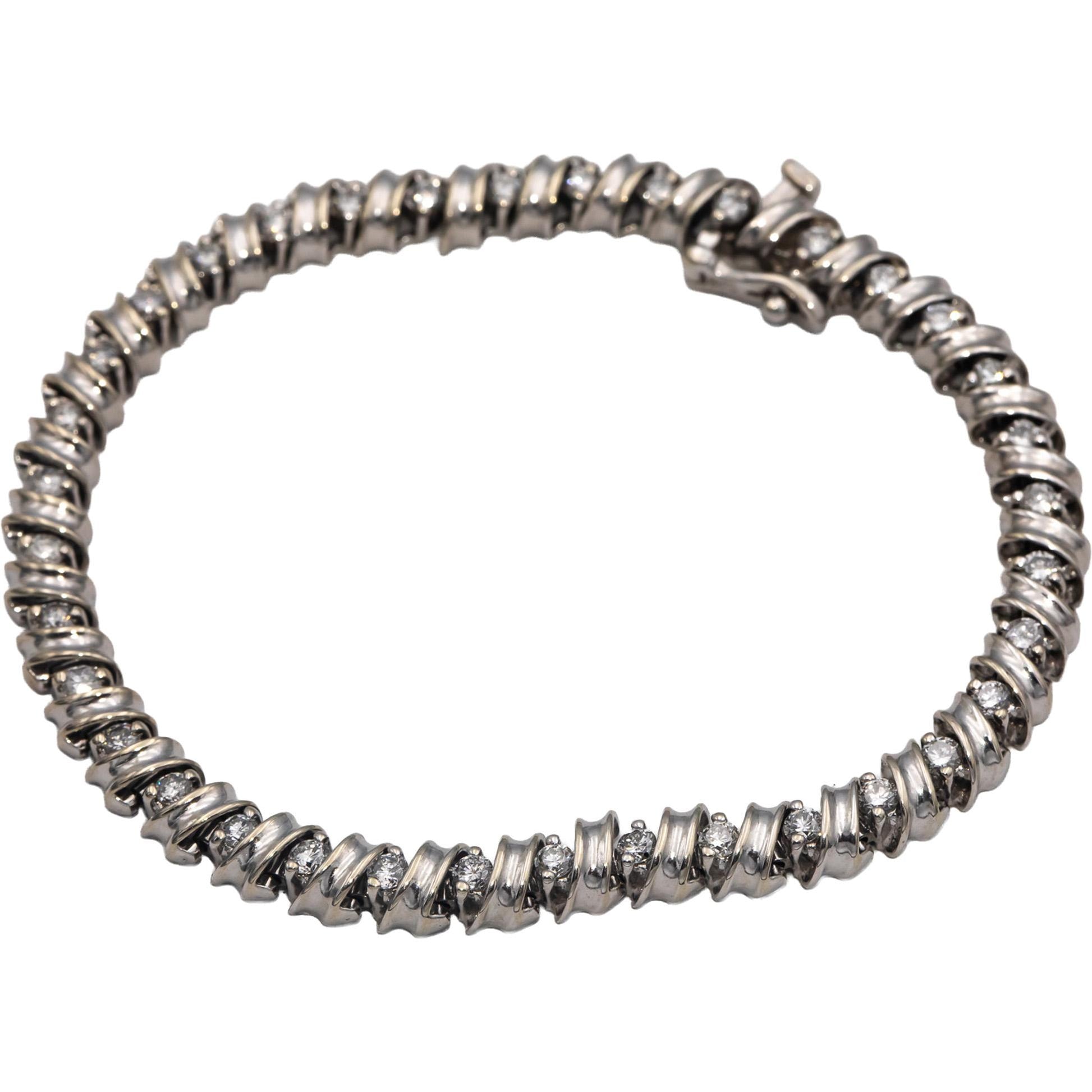 14k White Gold Round Diamond Fancy Link Tennis Bracelet 1.80CT