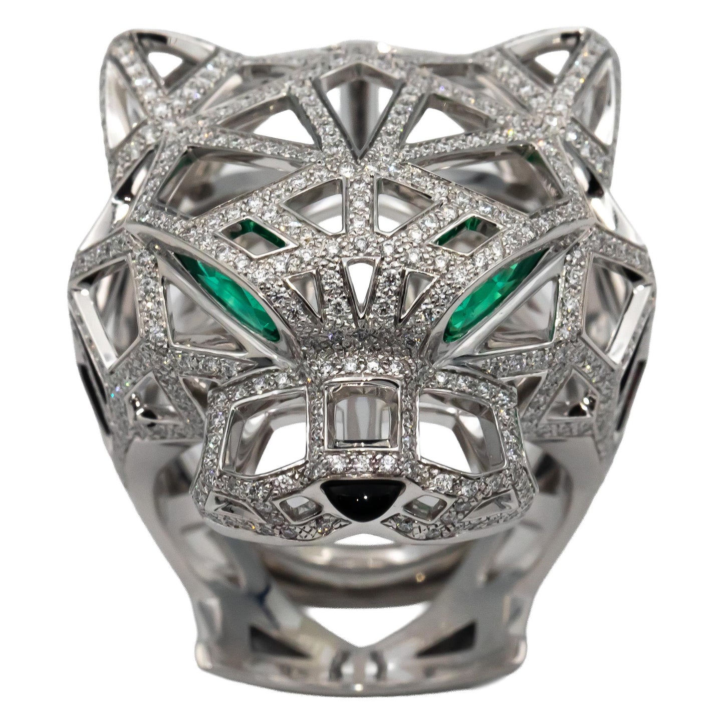 CARTIER 18k White Gold Panthere De Cartier Diamond Gemstone Ring $90,500 Retail