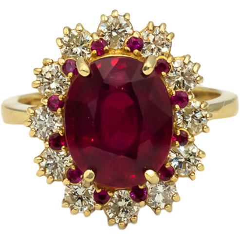 GIA Certified 14k Yellow Gold Diamond & Manufactured Ruby Ring 5.0CT Size 7