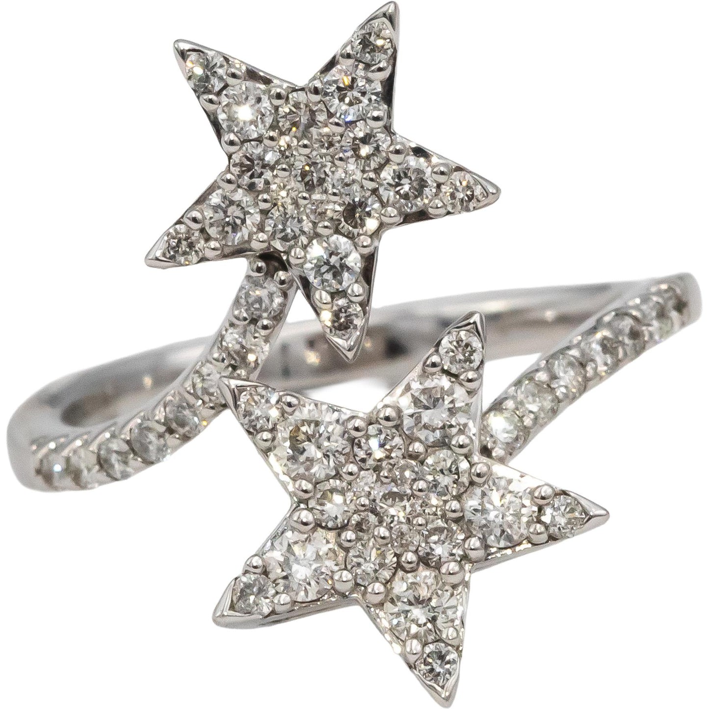 10k White Gold Round Diamond Cluster Star Bypass Ring 0.75CT Size 7