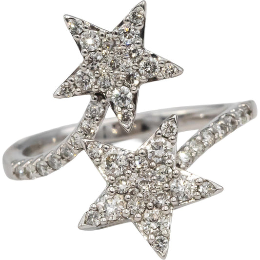 10k White Gold Round Diamond Cluster Star Bypass Ring 0.75CT Size 7