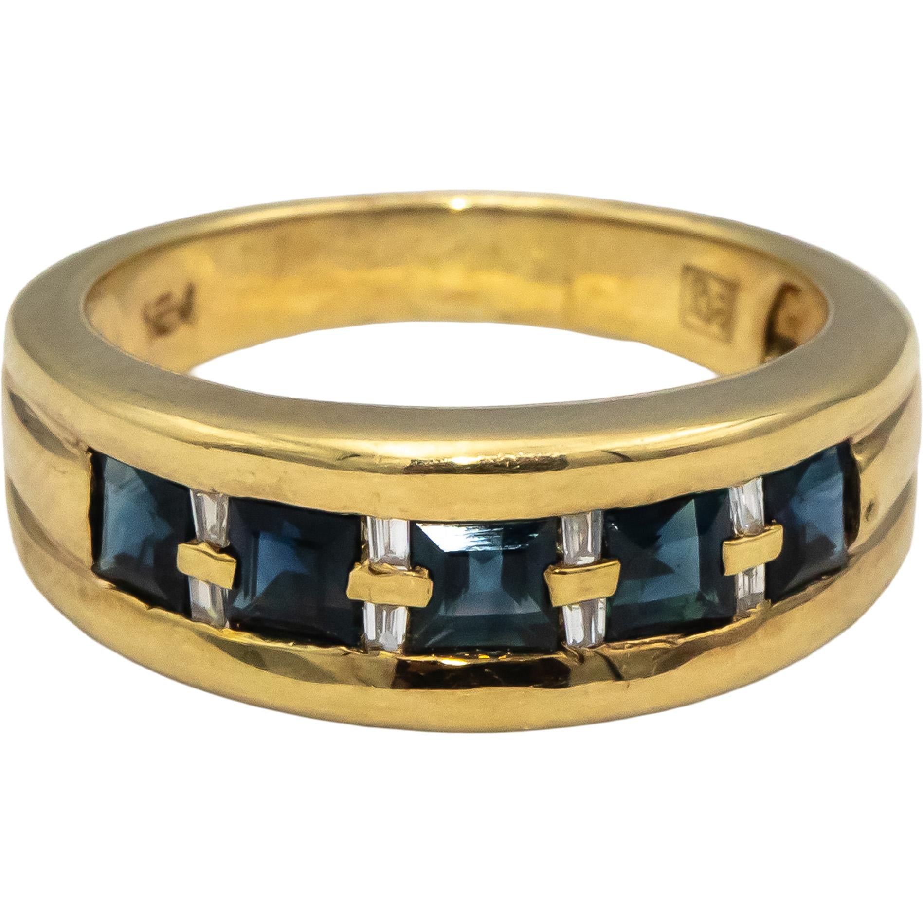 14k Yellow Gold Blue Sapphire and Diamond Band Ring 0.70CTW Size 7.25