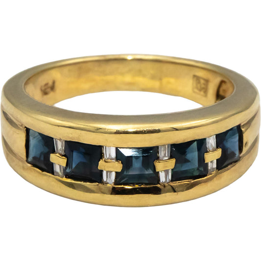 14k Yellow Gold Blue Sapphire and Diamond Band Ring 0.70CTW Size 7.25