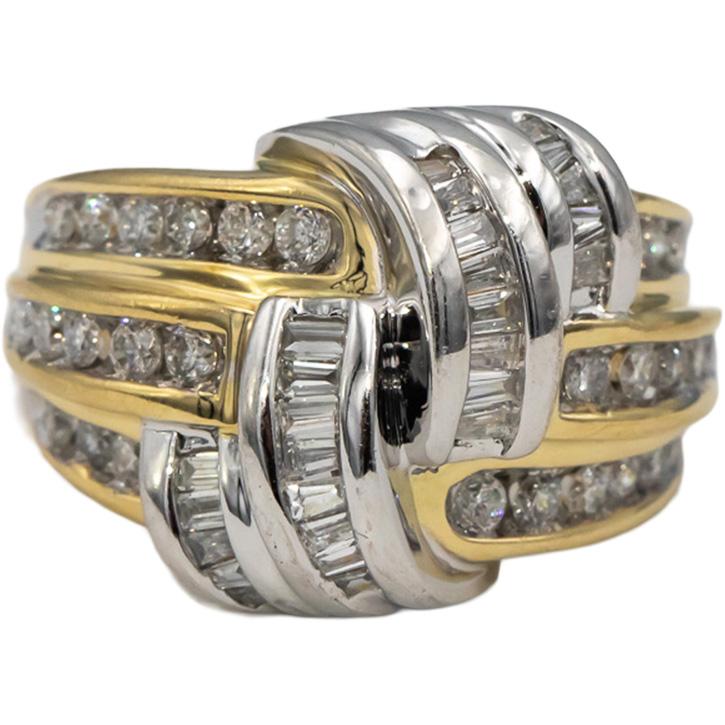 14k Yellow & White Gold Round & Baguette Diamond Cocktail Ring 1.0CT Size 7.5