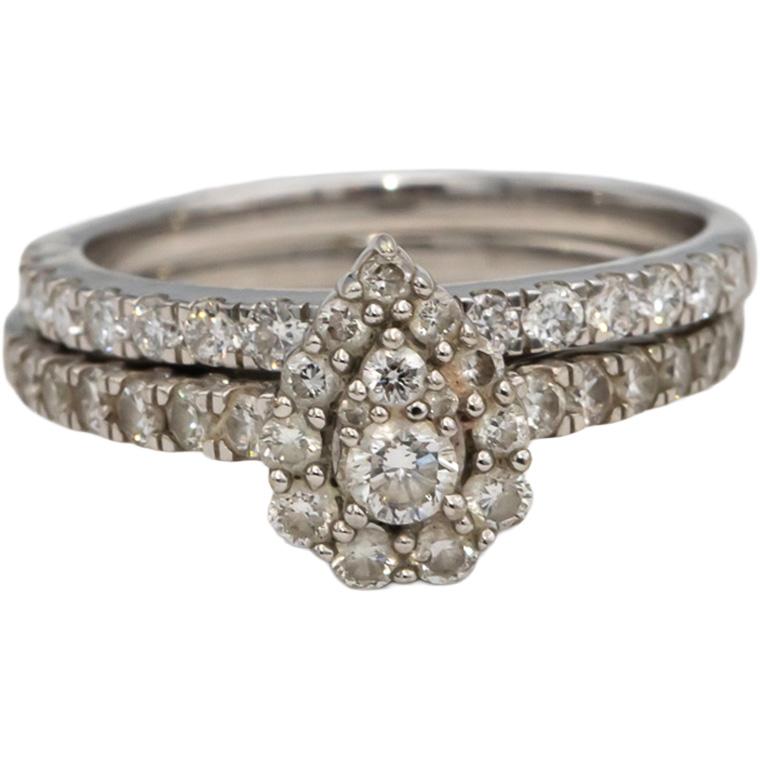 10k White Gold Round Lab Grown Diamond Bridal Engagement Ring Set 0.75CT