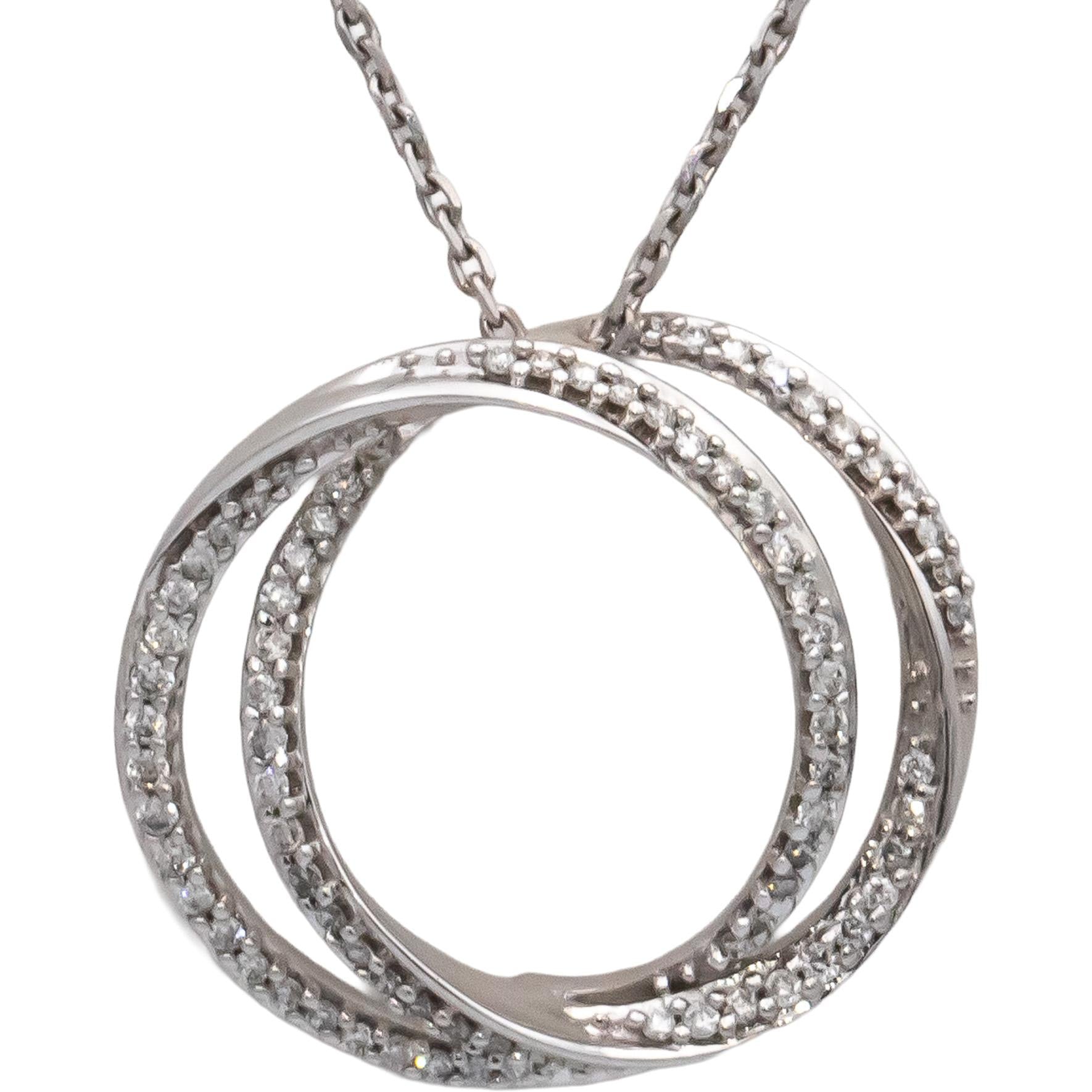 VERA WANG 10k White Gold Diamond Intertwining Circles Pendant Necklace .25CT
