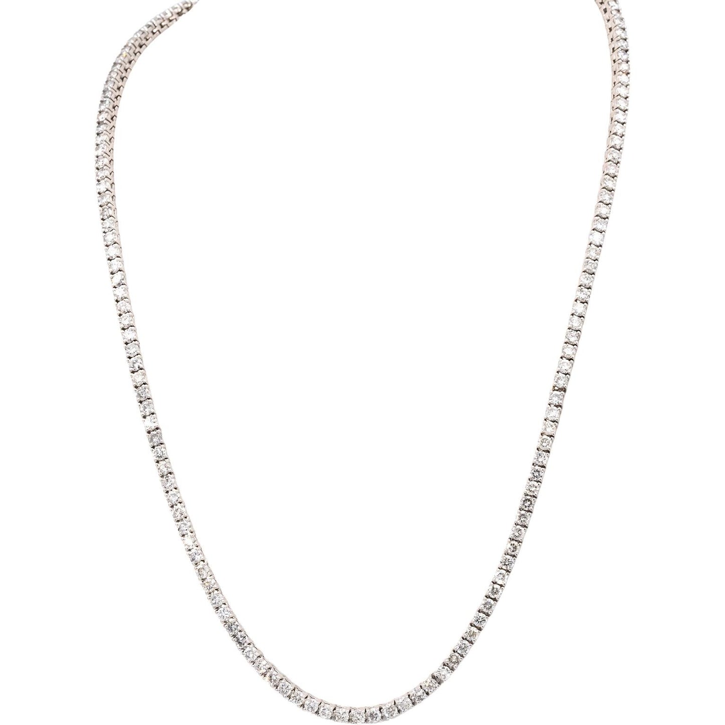 14k White Gold Round Diamond Tennis Necklace 15.0CT