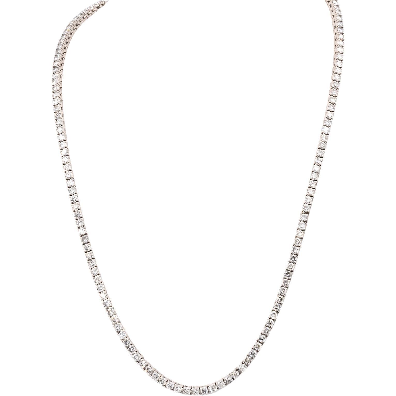 14k White Gold Round Diamond Tennis Necklace 15.0CT