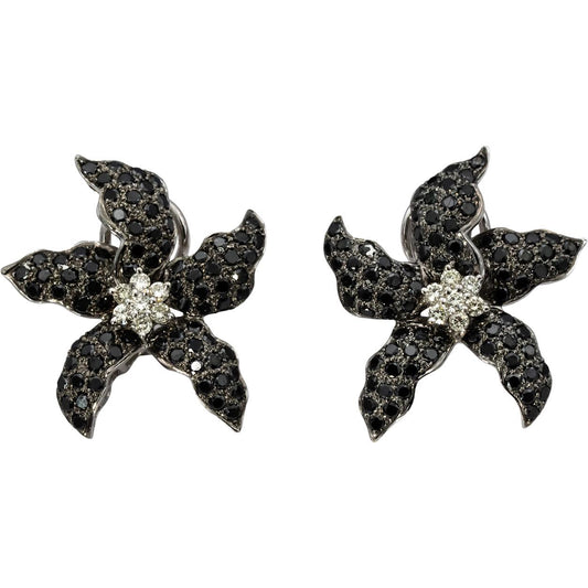 18k White Gold Round White and Black Diamond Flower Earrings 3.0CT