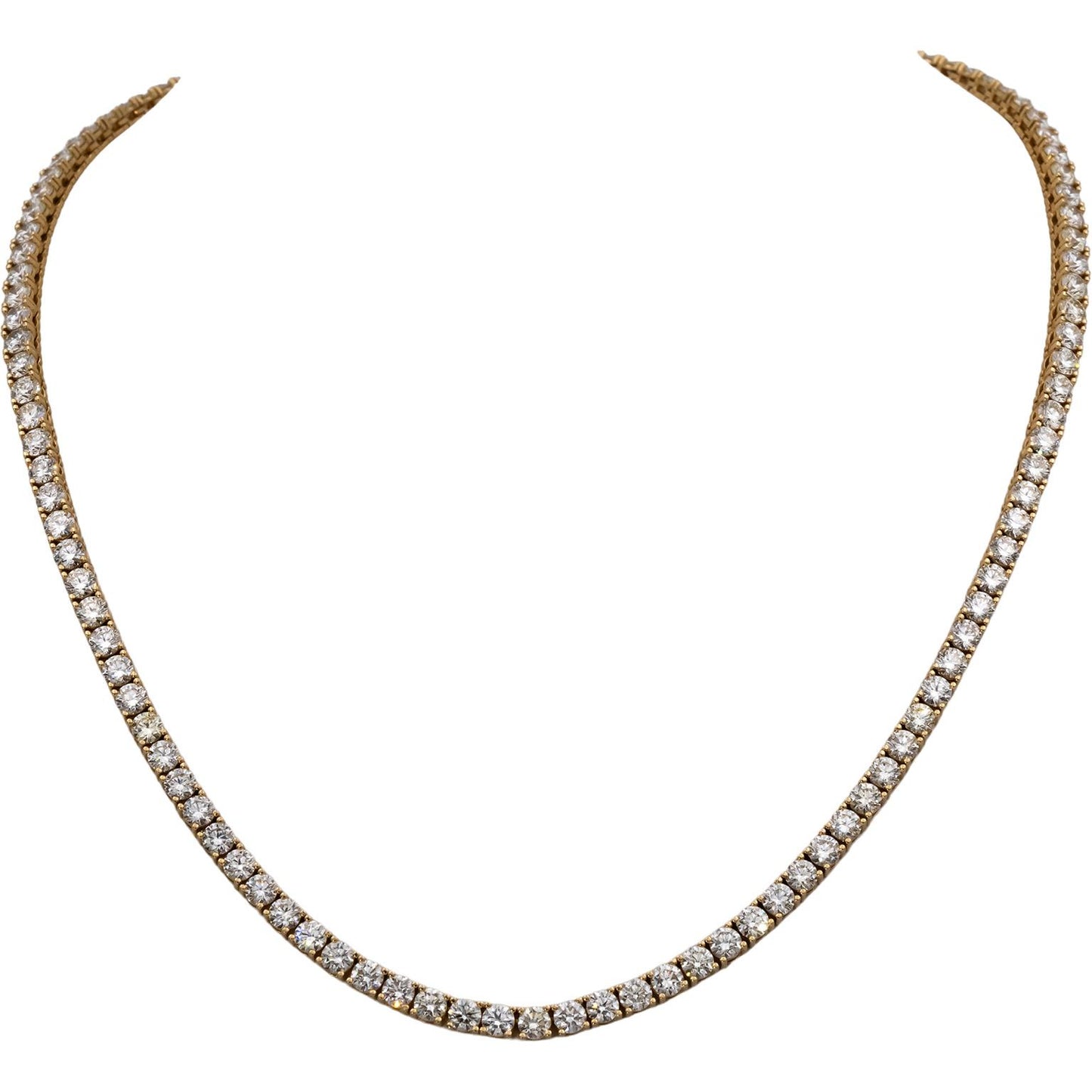 14k Yellow Gold VS Round Diamond Tennis Necklace 16.33CT