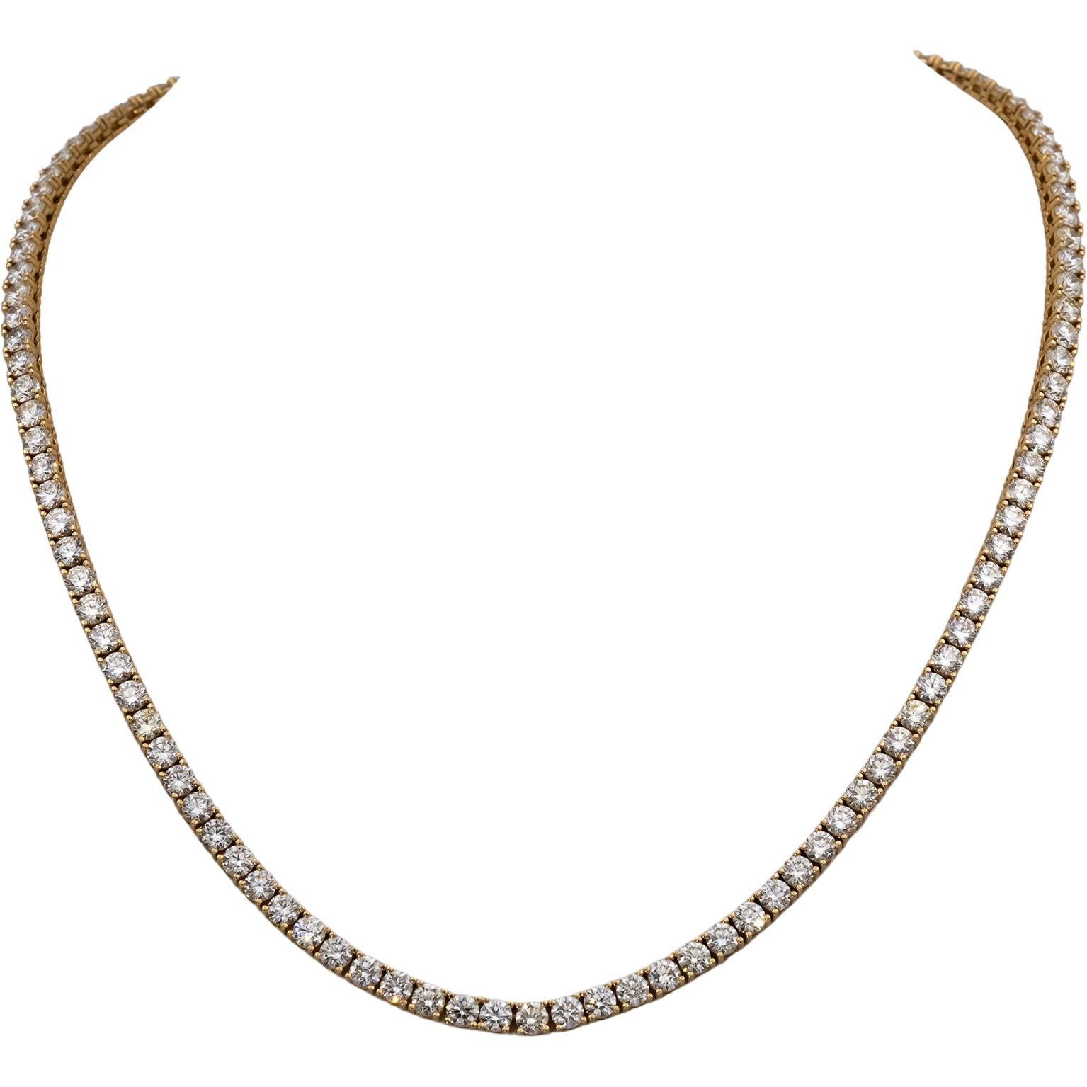 14k Yellow Gold VS Round Diamond Tennis Necklace 16.33CT
