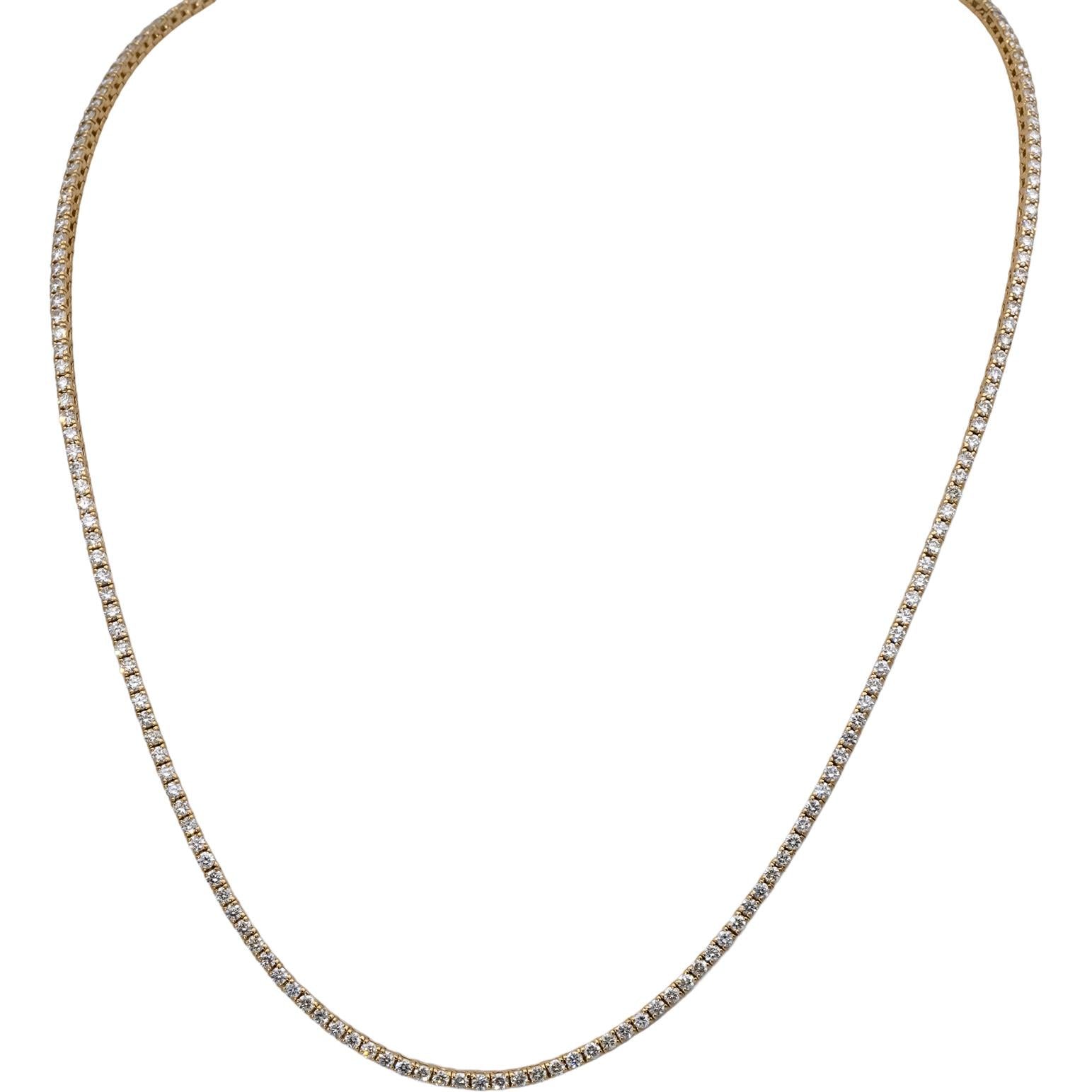 14k Yellow Gold VS Round Diamond Tennis Necklace 5.96CT