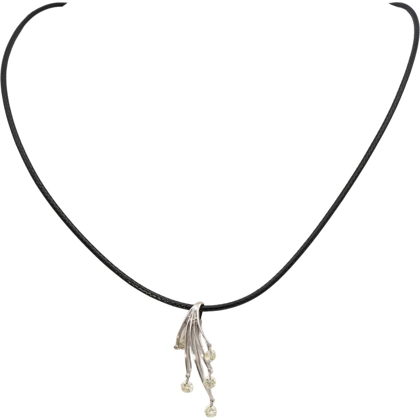 14k White Gold Round Diamond Dangle Pendant Necklace 0.95CT