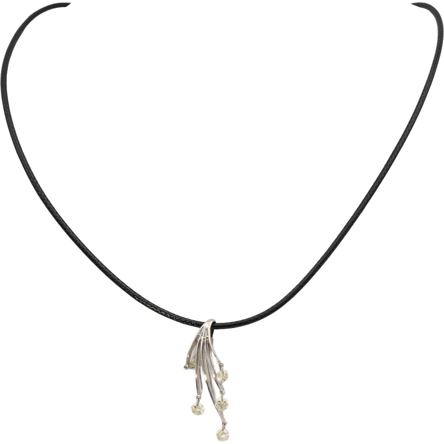 14k White Gold Round Diamond Dangle Pendant Necklace 0.95CT