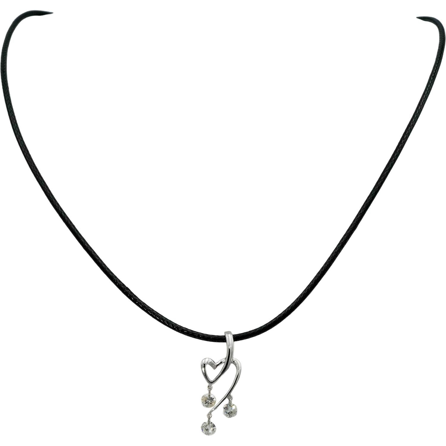 14k White Gold Round Diamond Dangle Pendant Necklace 0.65CT