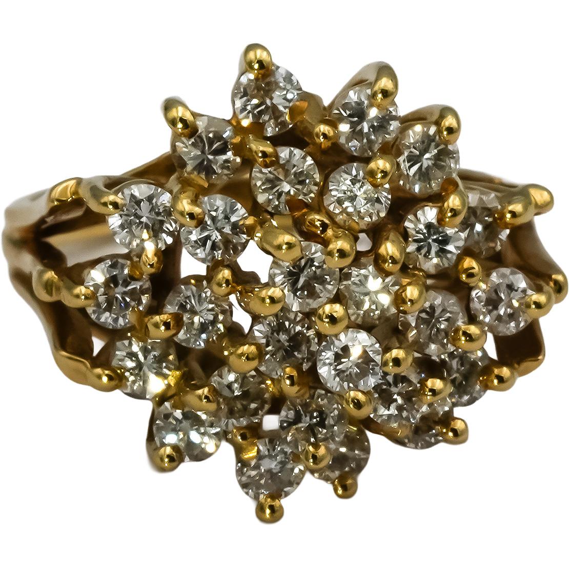 14k Yellow Gold Round Diamond Cluster Cocktail Ring 1.0CT Size 4.5