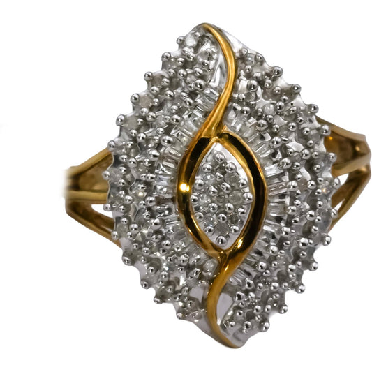 10k Yellow & White Gold Diamond Cluster Cocktail Ring .25CT Size 7