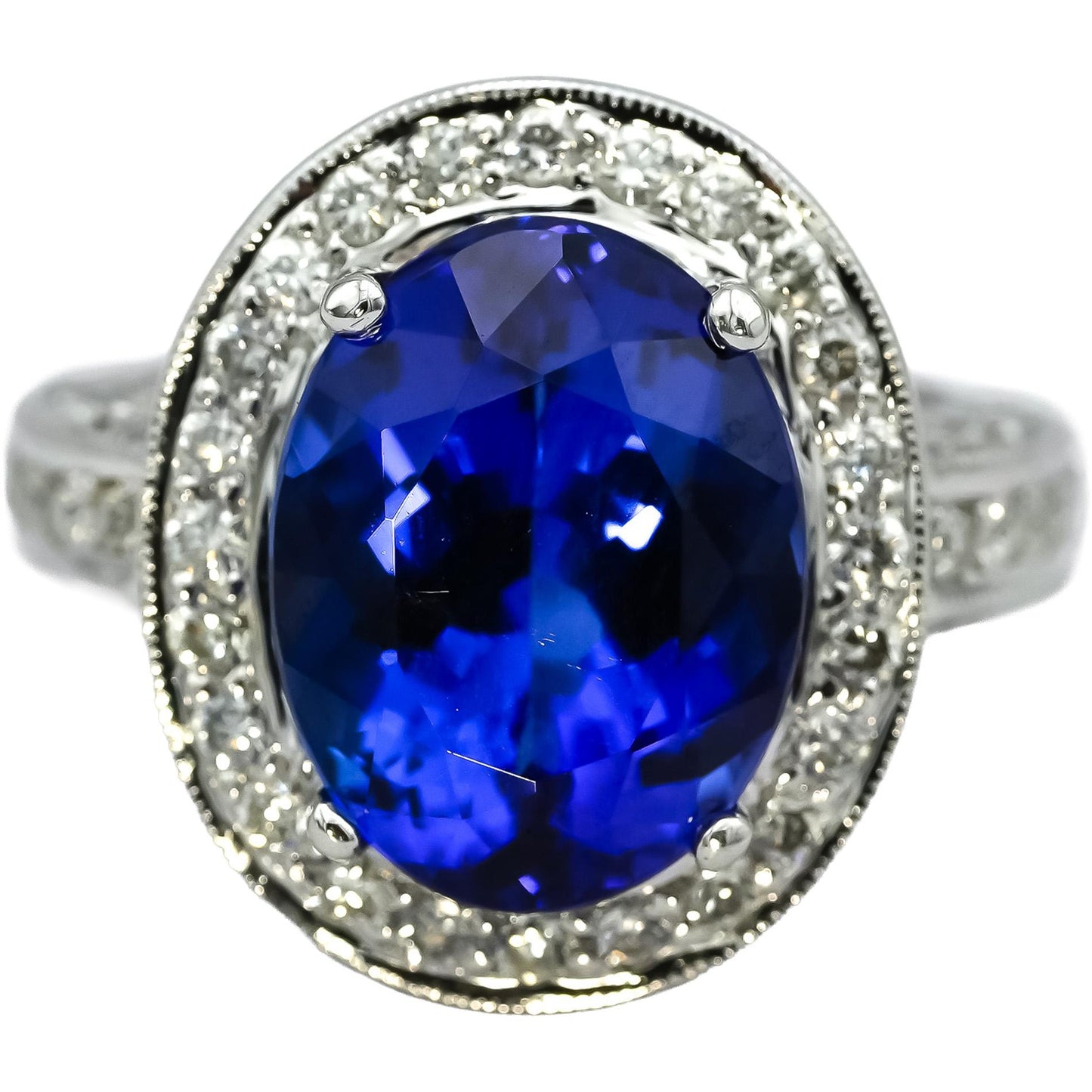 Designer 18k White Gold Diamond and Tanzanite Cocktail Ring 8.70CT Size 6