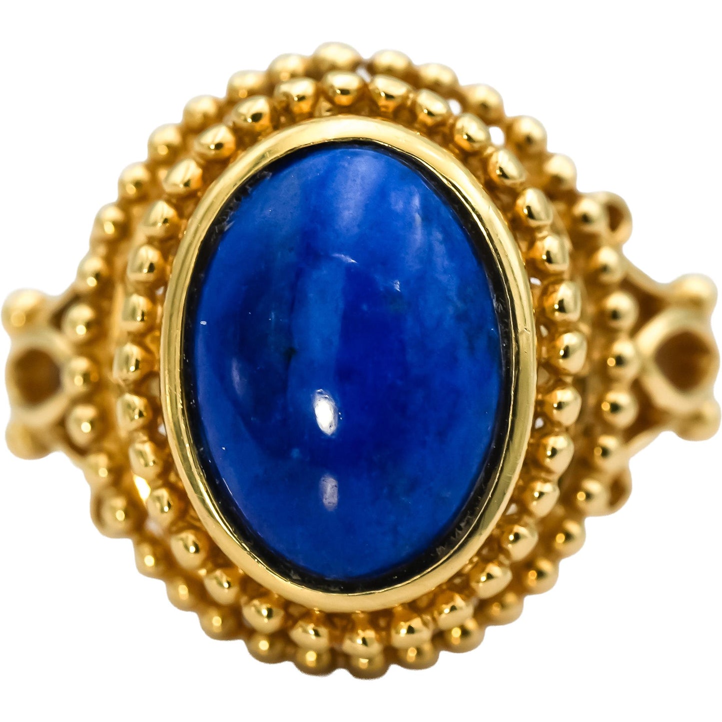 14k Yellow Gold Oval Cabochon Lapis Lazuli Solitaire Cocktail Ring Size 9