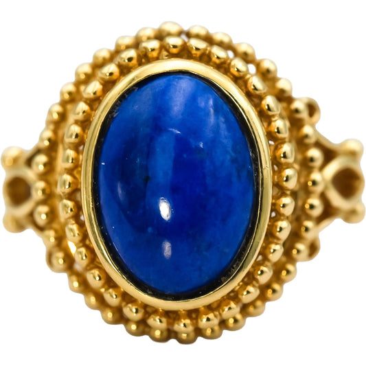 14k Yellow Gold Oval Cabochon Lapis Lazuli Solitaire Cocktail Ring Size 9