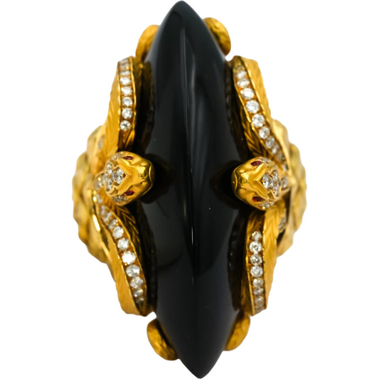 CARRERA Y CARRERA 18k Gold Diamond Sapphire Onyx Abanico Ring 37.20CT $19500