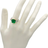 GIA 18k White Yellow Gold Colombian Emerald & Diamond Cocktail Ring 4.0CTW Sz 7