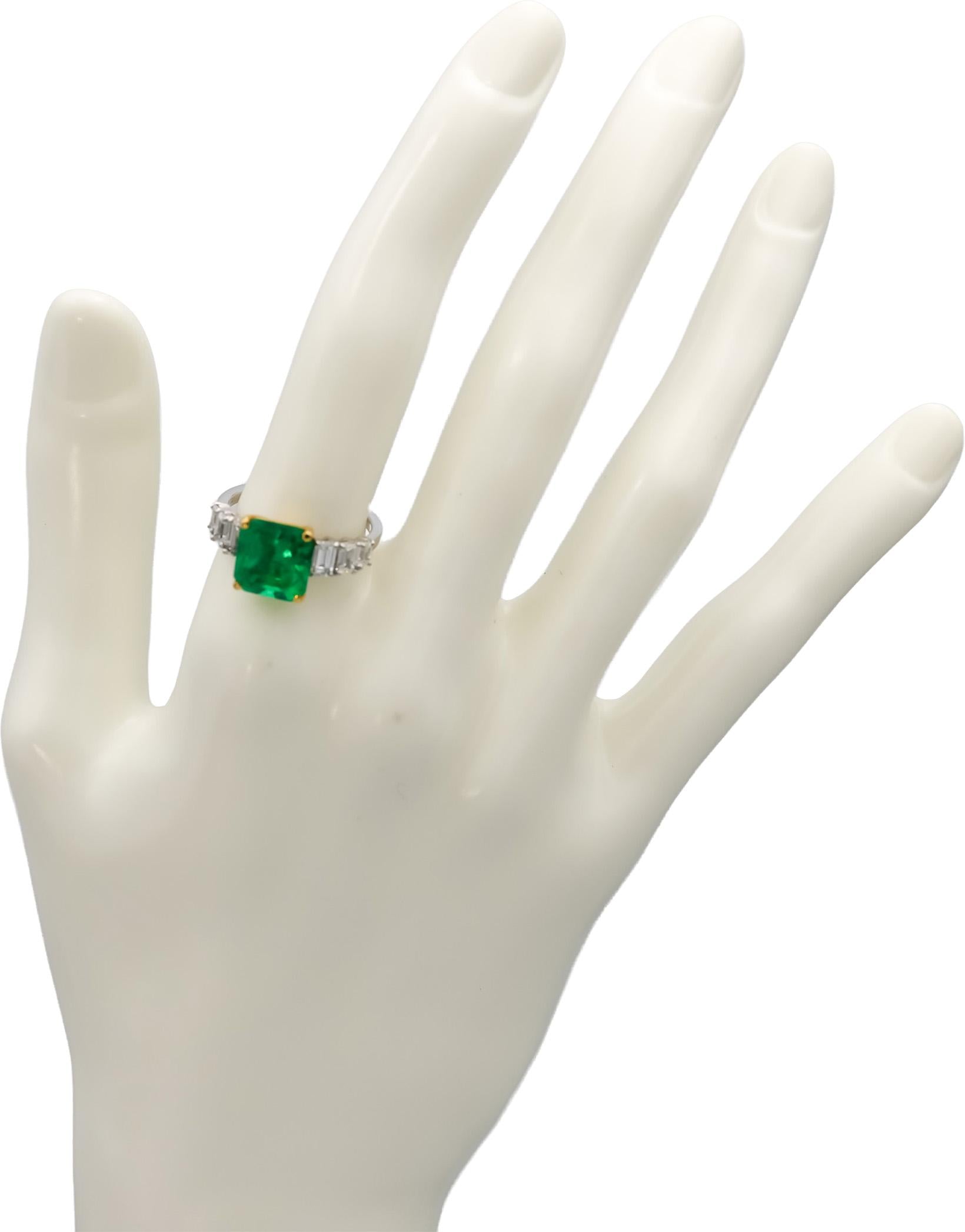 GIA 18k White Yellow Gold Colombian Emerald & Diamond Cocktail Ring 4.0CTW Sz 7