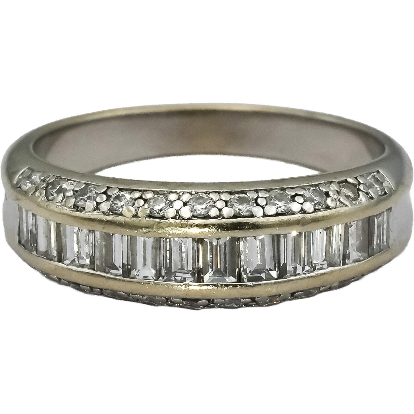 14k White Gold VS Round and Baguette Cut Diamond Band Ring 1.0CT Size 7