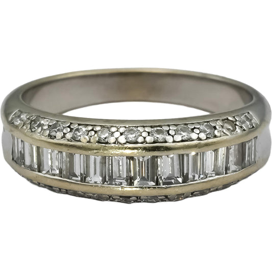 14k White Gold VS Round and Baguette Cut Diamond Band Ring 1.0CT Size 7