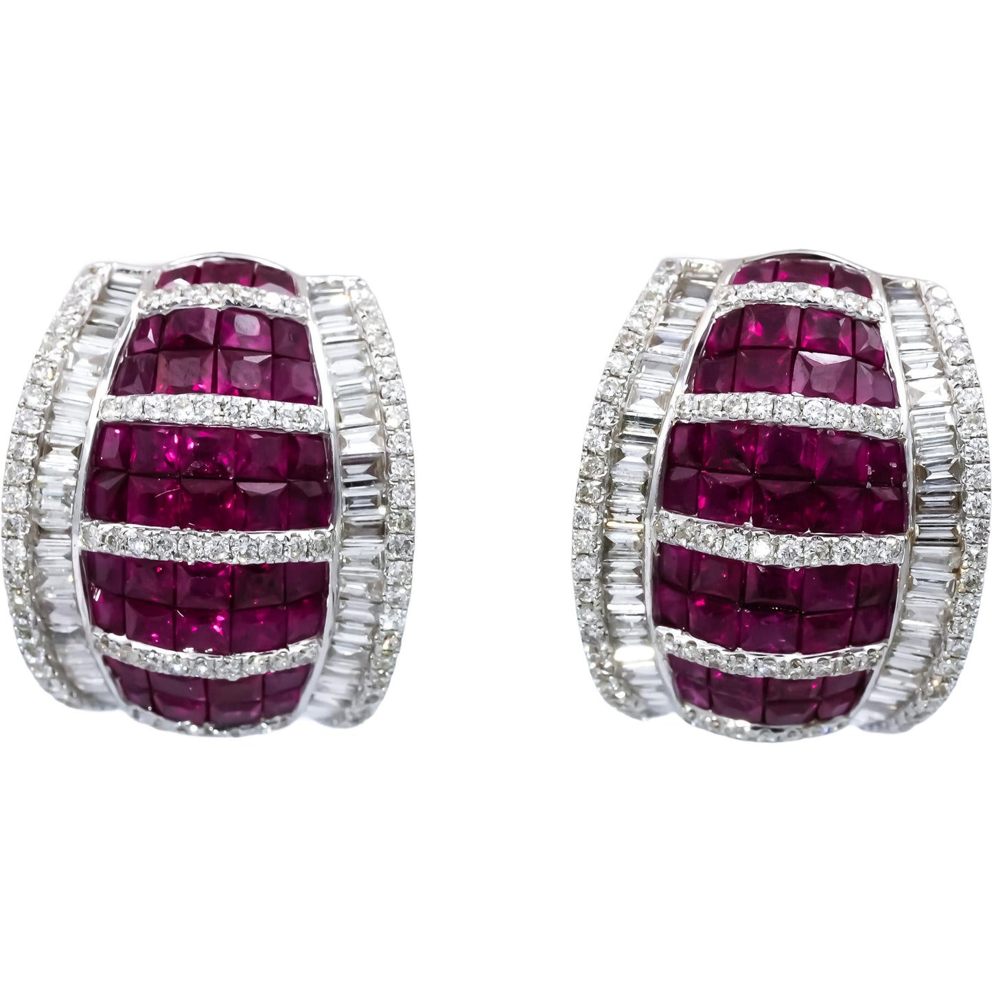 18k White Gold Ruby and Diamond Cluster Curved Earrings 7.90CTW
