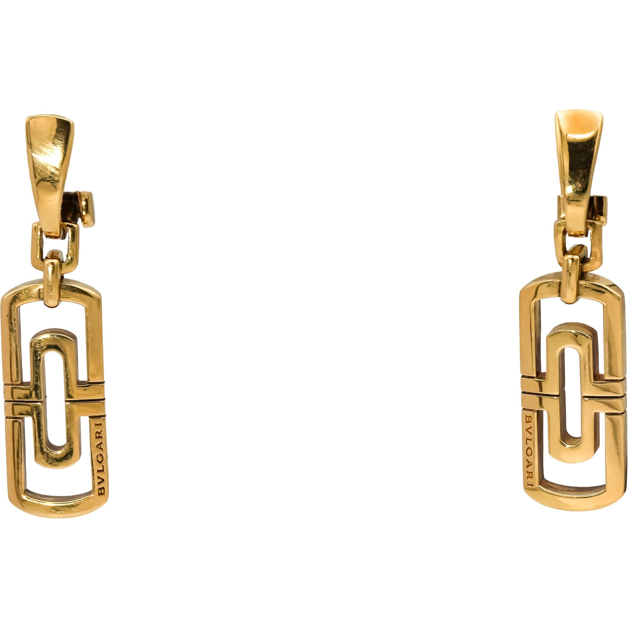 BVLGARI 18k Yellow Gold Parentesi Geometric Design Dangling Earrings