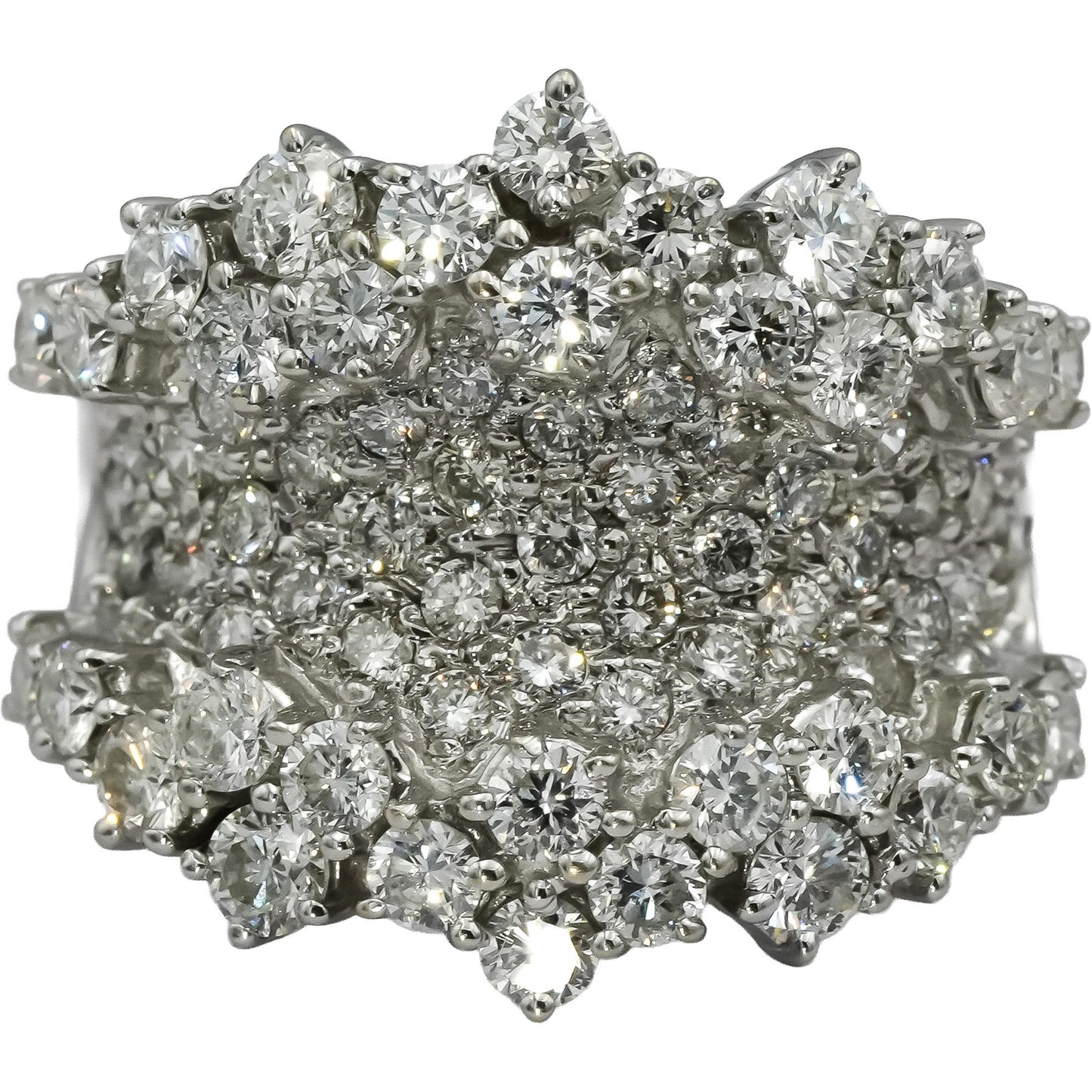 SONIA B. 18k White Gold Round Diamond Cluster Cocktail Ring 1.90CT Size 5.25