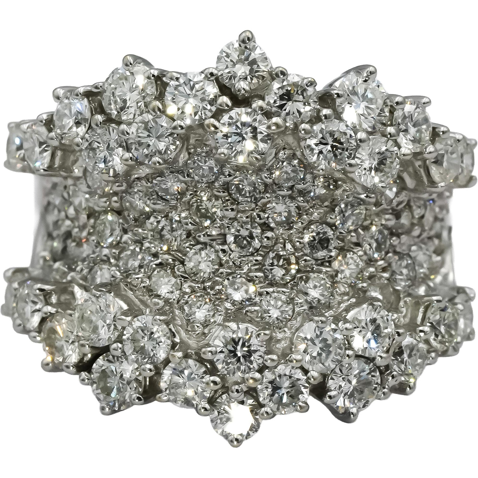 SONIA B. 18k White Gold Round Diamond Cluster Cocktail Ring 1.90CT Size 5.25